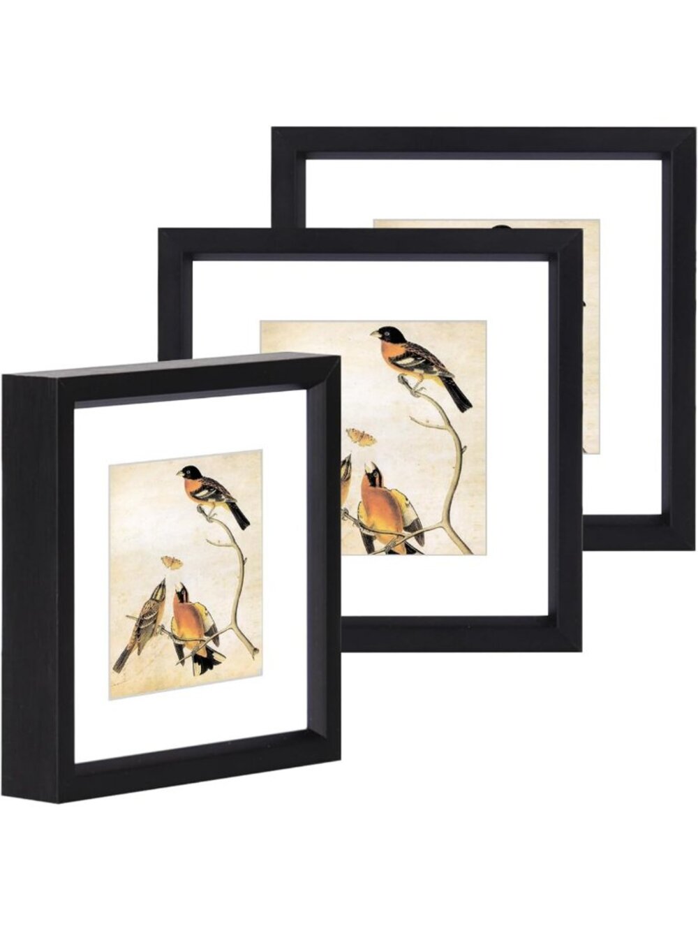 3x3 Black Square Picture Frames with HD Glass - 3 Pack, 2x2 Mat for Wall/Table